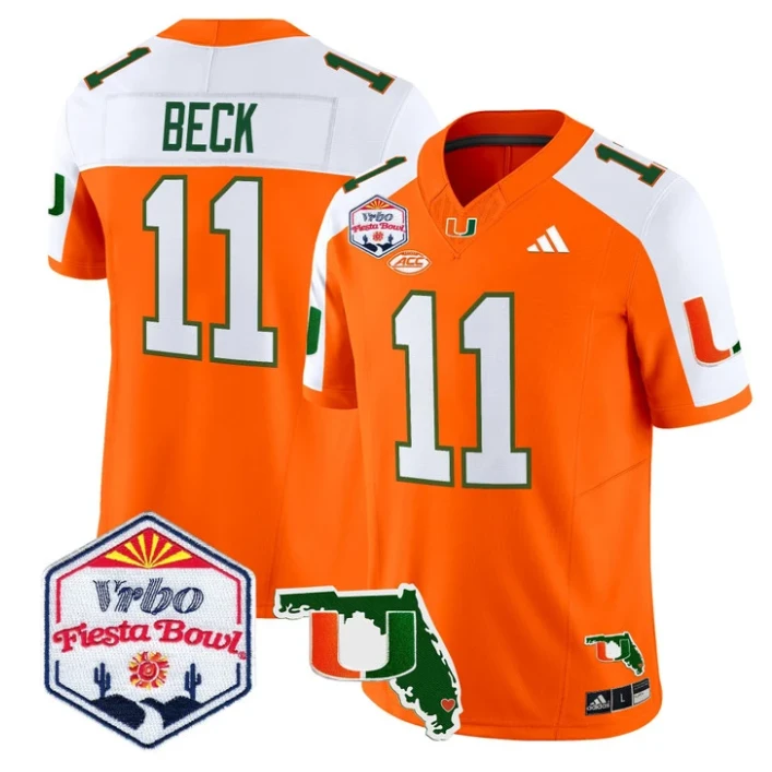 Carson Beck Jersey #11 Miami Hurricanes 2026 Fiesta Bowl Florida Orange ALternate by My Store NCAA Football Jerseys