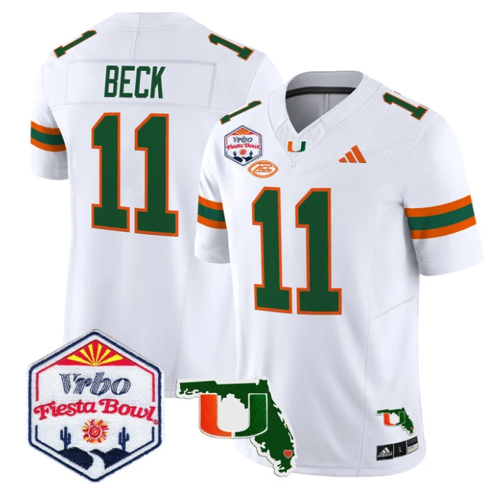Carson Beck Jersey #11 Miami Hurricanes 2026 Fiesta Bowl Florida White by My Store NCAA Football Jerseys
