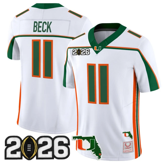 Carson Beck Jersey #11 Miami Hurricanes Throwback 2026 CFP Final Florida Patch by My Store NCAA Football Jerseys
