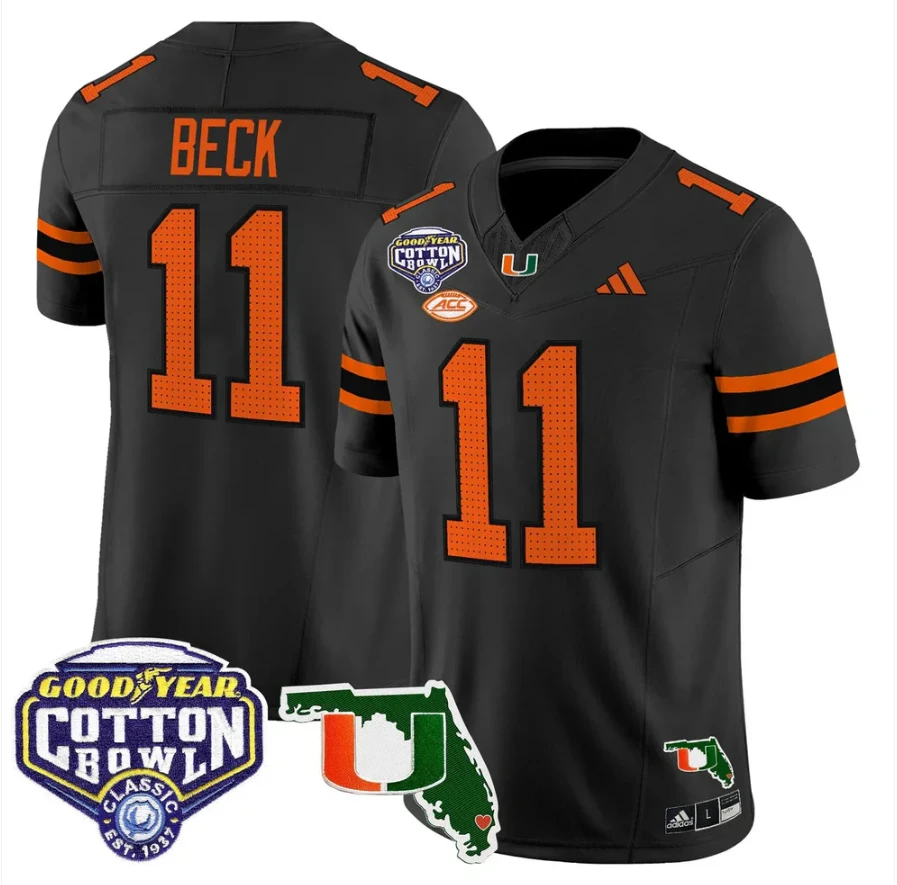 Carson Beck Jersey #11 Miami Hurricanes 2025 Cotton Bowl Florida Patch Stitched by My Store NCAA Football Jerseys