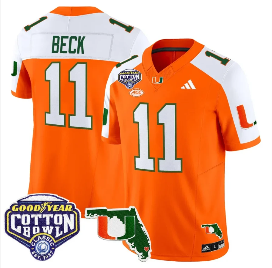 Carson Beck Jersey #11 Miami Hurricanes 2025 Cotton Bowl Florida Patch Stitched by My Store NCAA Football Jerseys