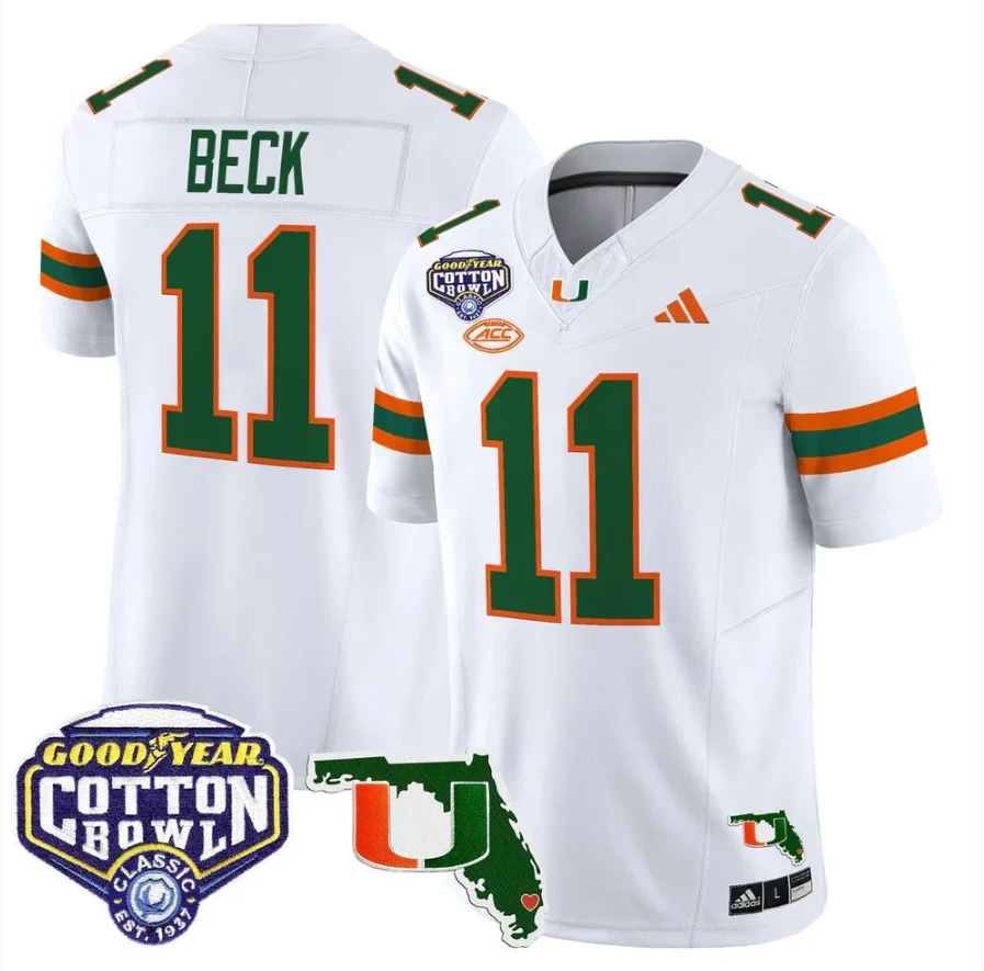 Carson Beck Jersey #11 Miami Hurricanes 2025 Cotton Bowl Florida Patch Stitched by My Store NCAA Football Jerseys