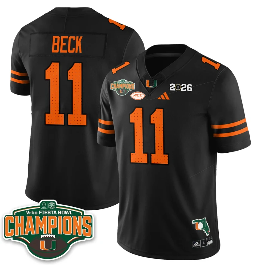 Carson Beck Jersey #11 Miami Hurricanes 2026 Fiesta Bowl Champions Stitched by My Store NCAA Football Jerseys