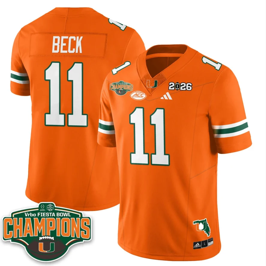 Carson Beck Jersey #11 Miami Hurricanes 2026 Fiesta Bowl Champions Stitched by My Store NCAA Football Jerseys