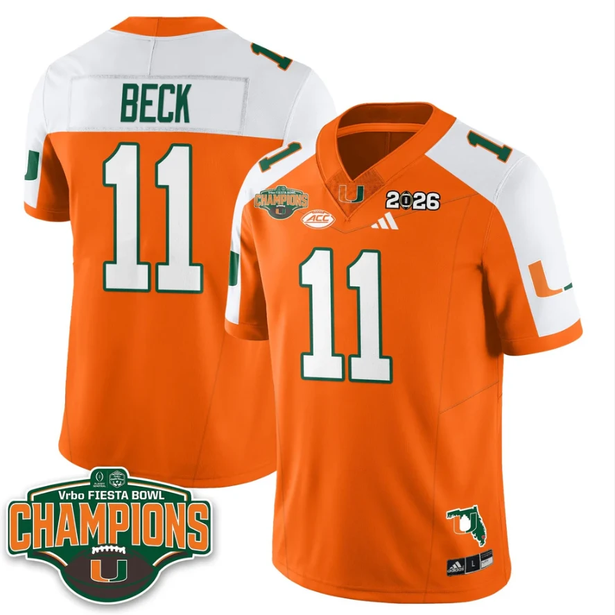 Carson Beck Jersey #11 Miami Hurricanes 2026 Fiesta Bowl Champions Stitched by My Store NCAA Football Jerseys