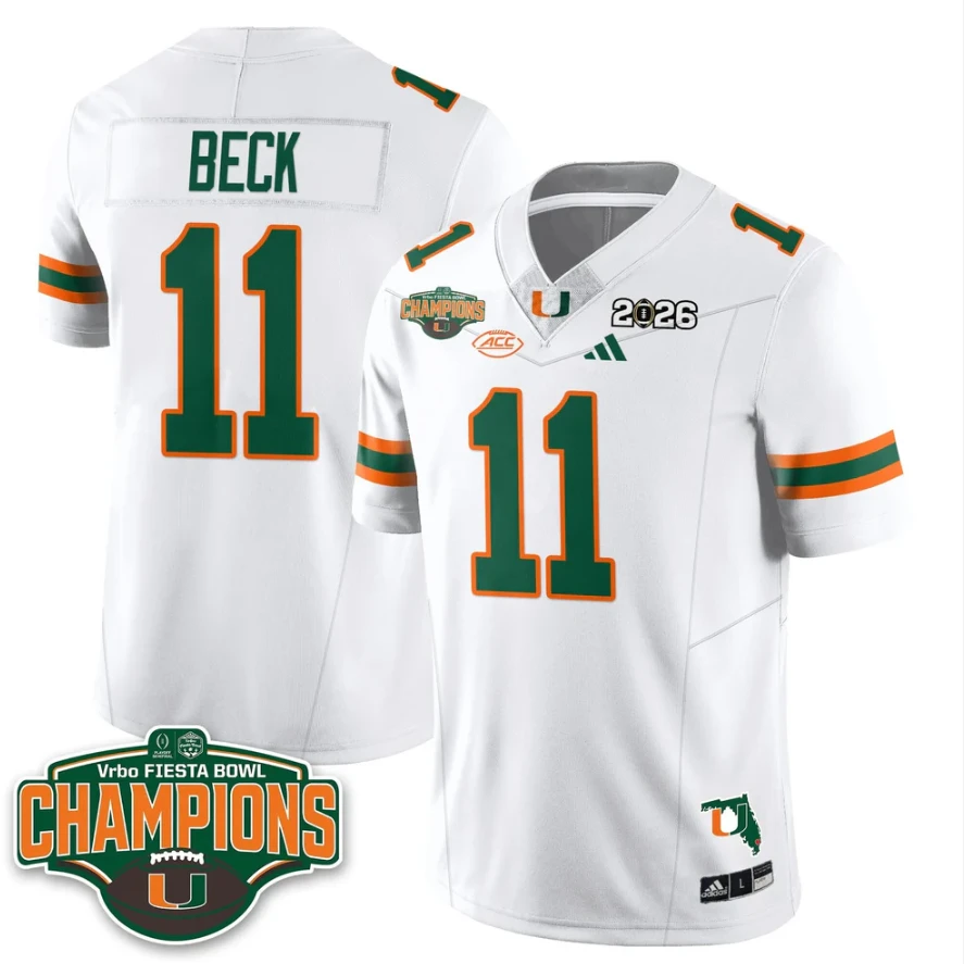 Carson Beck Jersey #11 Miami Hurricanes 2026 Fiesta Bowl Champions Stitched by My Store NCAA Football Jerseys