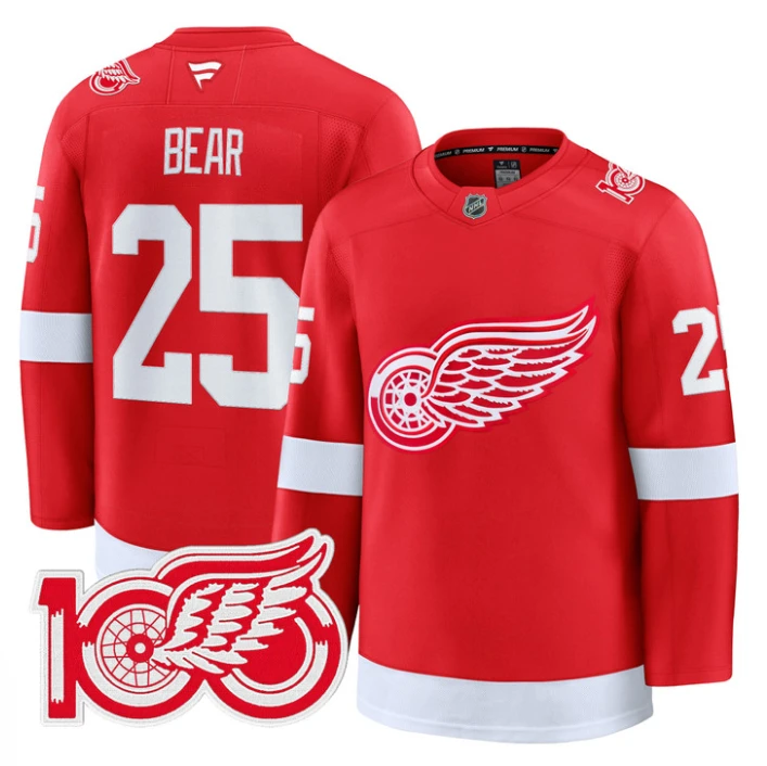Carter Bear Jersey #25 Detroit Red Wings 100th Anniversary Stitched Red by Hockey David