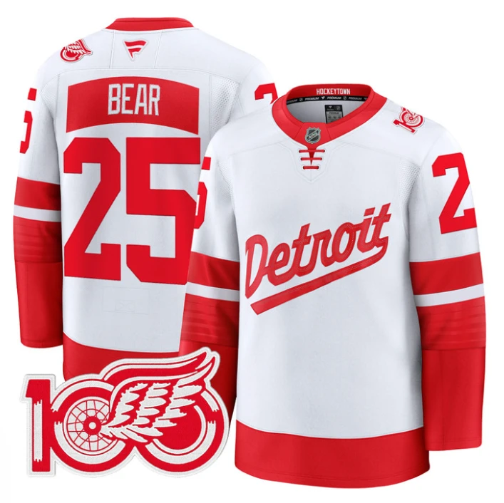 Carter Bear Jersey #25 Detroit Red Wings 100th Anniversary Stitched White by Hockey David