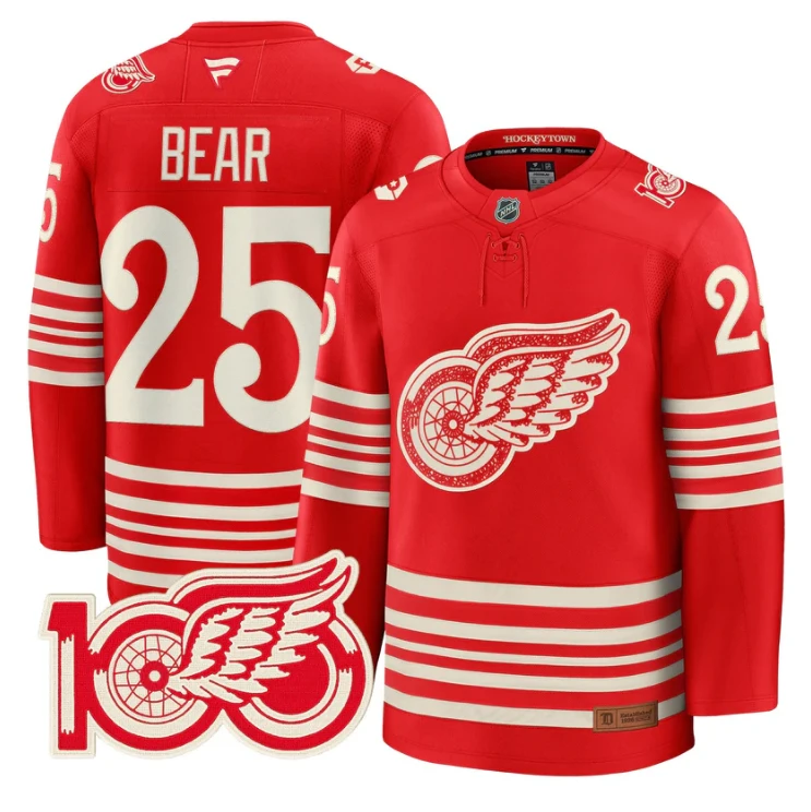 Carter Bear Jersey #25 Detroit Red Wings Centennial Season Premium Stitched by Hockey David