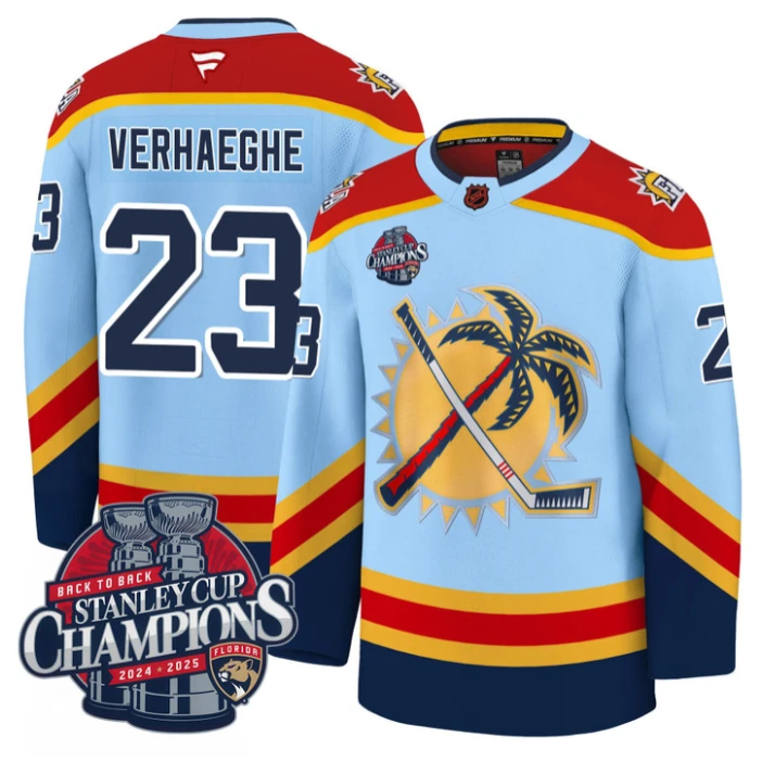 Carter Verhaeghe Jersey #23 Florida Panthers 2025 Stanley Cup Back To Back Blue by Hockey David