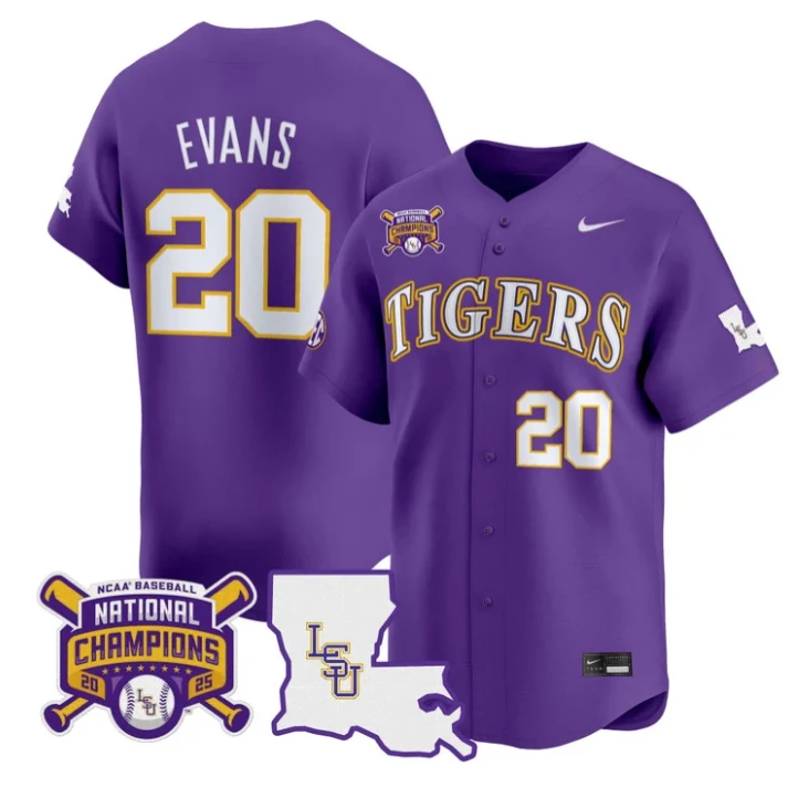 Casan Evans Jersey #20 LSU Tigers 2025 World Series Champions Stitched Purple by My Store