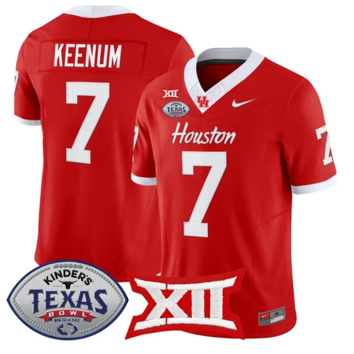 Case Keenum Jersey #7 Houston Cougars 2025 Texas Bowl Patch Stitched Red by NCAA Football Jersey