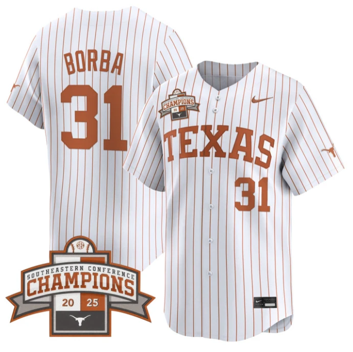 Casey Borba Jersey #31 Texas Longhorns 2025 Southeastern Champions Vapor Stitched Pinstripe by My Store
