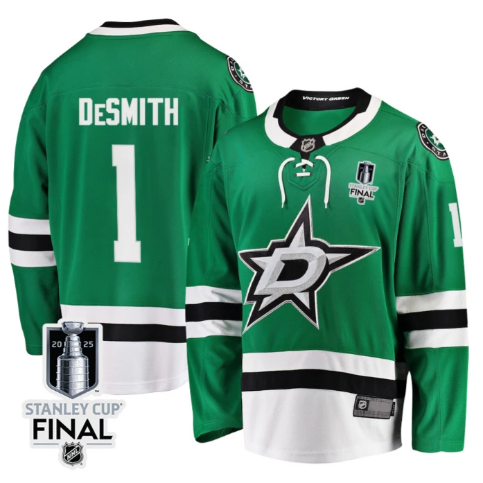 Casey DeSmith 1 Dallas Stars 2025 STANLEY CUP Final Patch Home Men Jersey Black by Hockey David