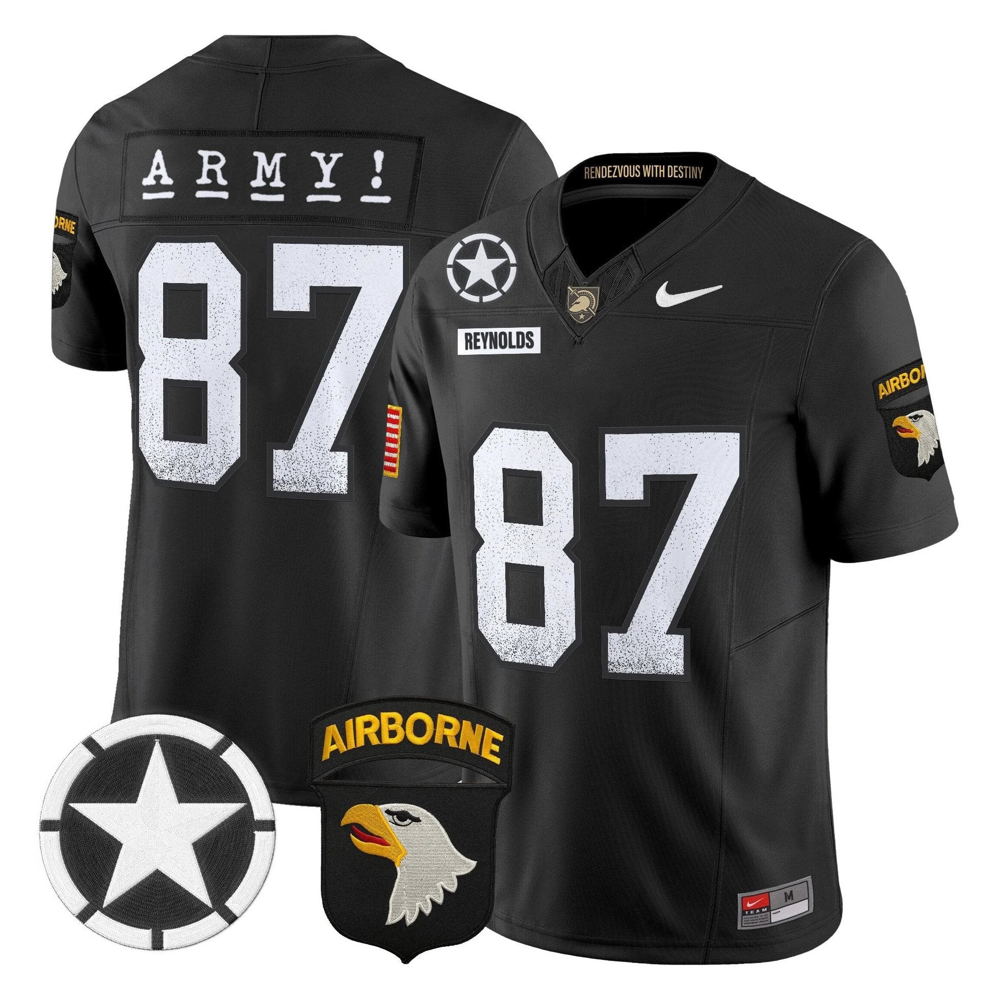 Casey Reynolds Jersey #87 Army Black Knights 2025 Screaming Eagles Black by My Store NCAA Football Jerseys