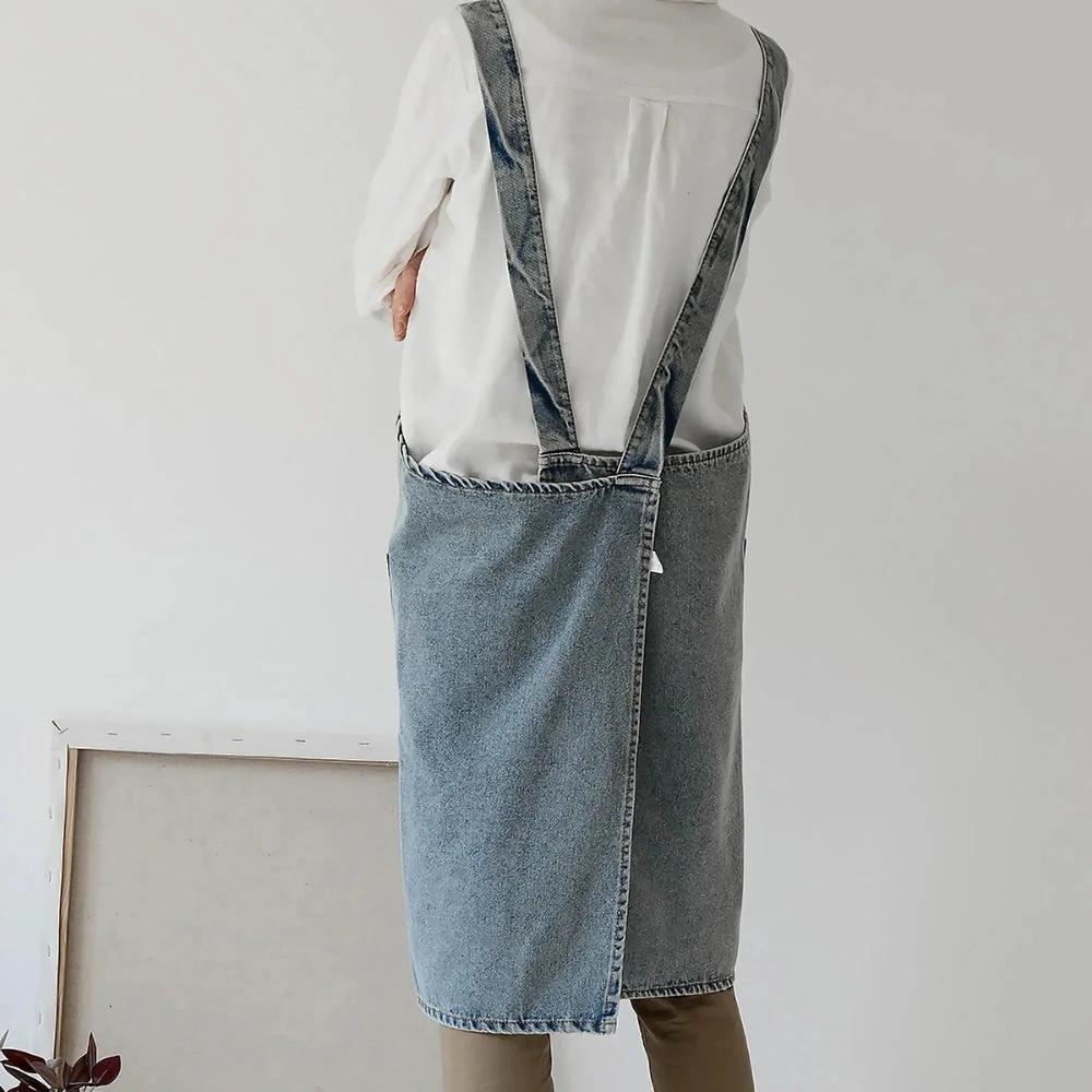 Casual Cotton Denim Pocket Apron by Casa & Beyond