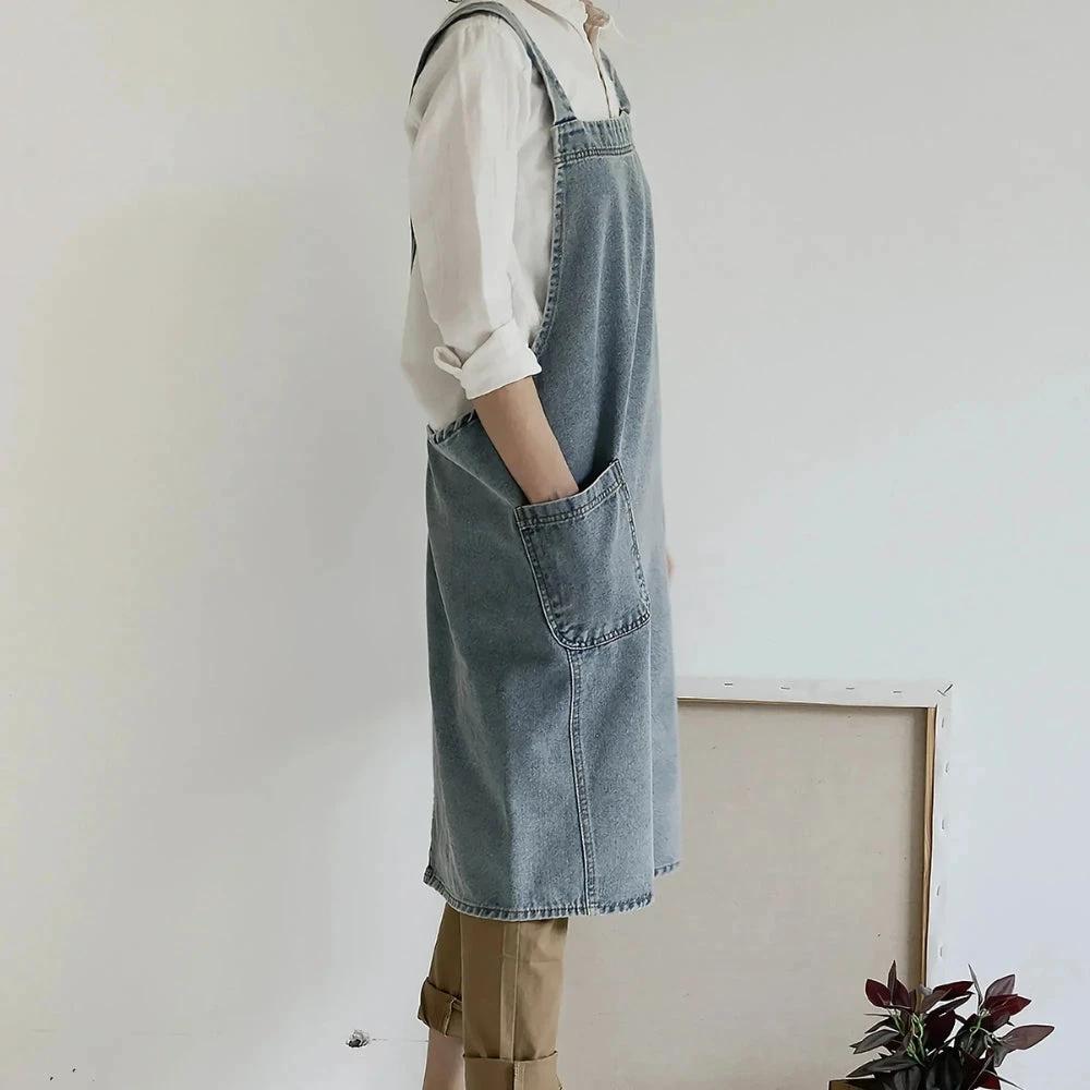 Casual Cotton Denim Pocket Apron by Casa & Beyond
