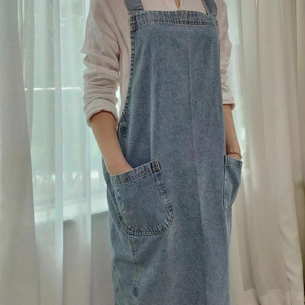 Casual Cotton Denim Pocket Apron by Casa & Beyond