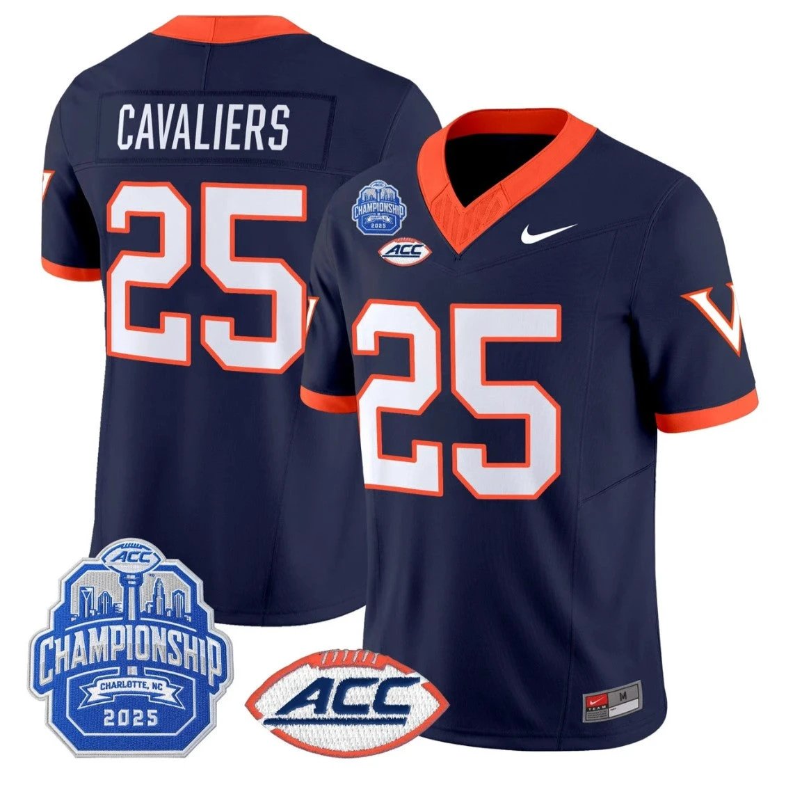 Cavaliers Jersey #25 Virginia 1995 Throwbacks 2025 ACC Championship Navy by NCAA Football Jersey
