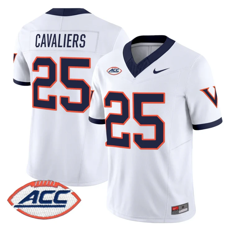 Cavaliers Jersey #25 Virginia Cavaliers 1995 Throwbacks Stitched White by NCAA Football Jersey