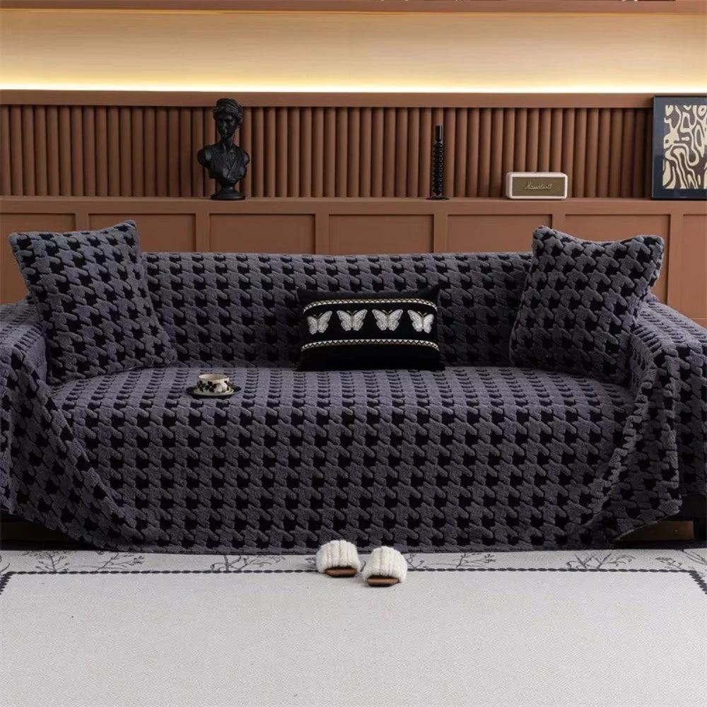 Cavalli Houndstooth Plush Sofa Cover by Casa & Beyond