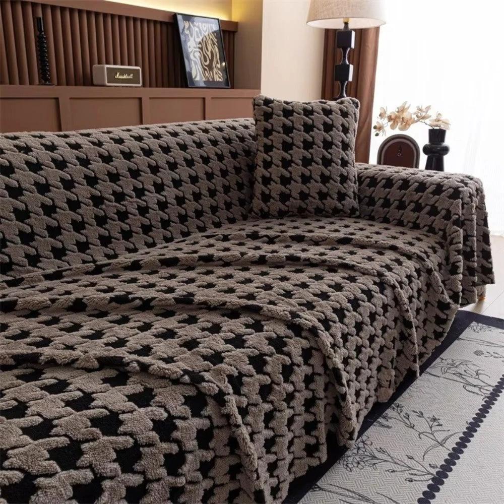 Cavalli Houndstooth Plush Sofa Cover by Casa & Beyond