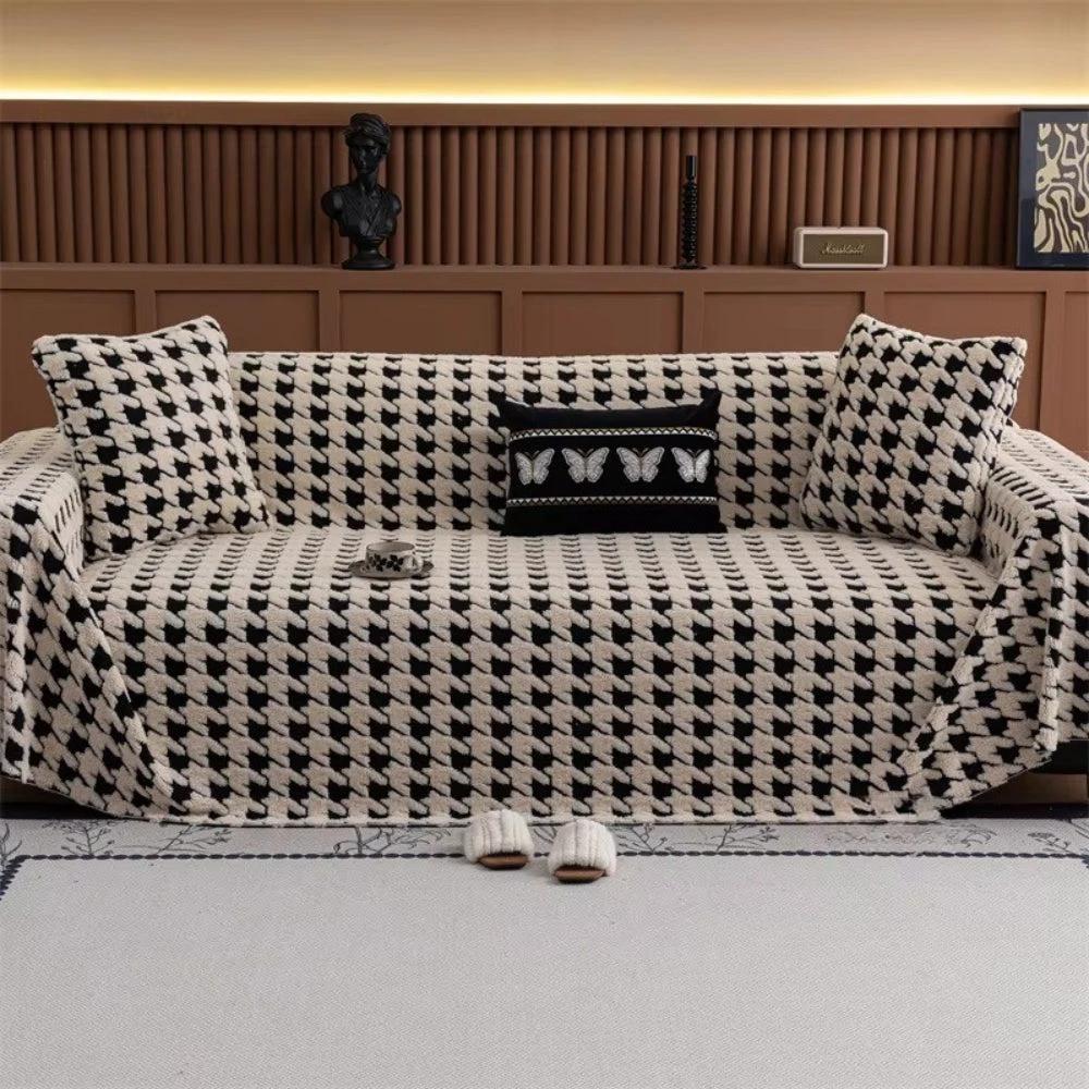 Cavalli Houndstooth Plush Sofa Cover by Casa & Beyond