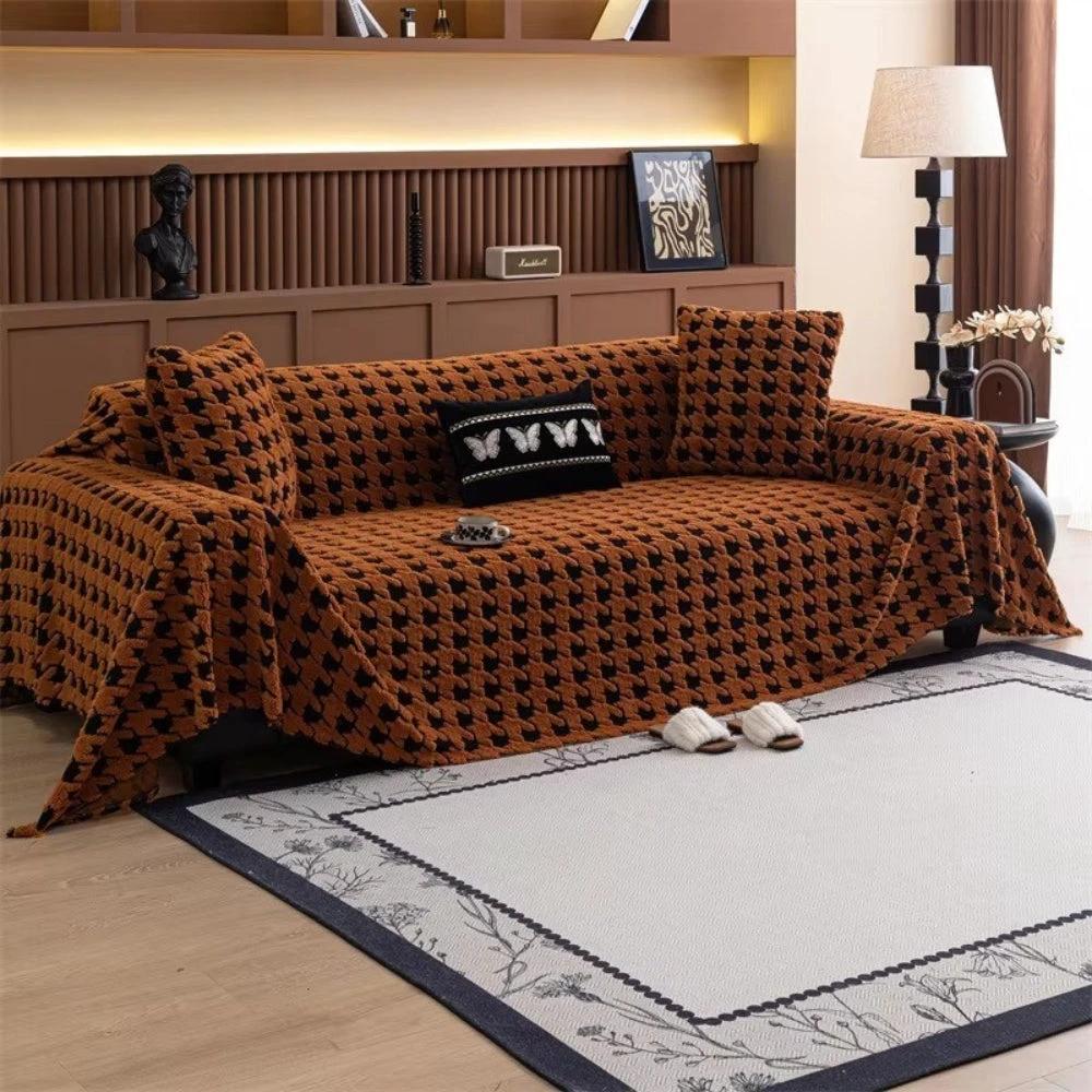 Cavalli Houndstooth Plush Sofa Cover by Casa & Beyond