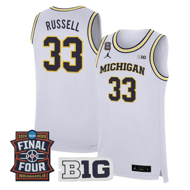 Cazzie Russell Jersey #33 Michigan Wolverines 2026 Final Four Stitched White by My store basketball