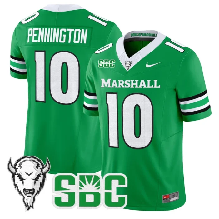 Chad Pennington Jersey #10 Marshall Thundering Herd 2025 Stitched Kelly Green by NCAA Football Jersey