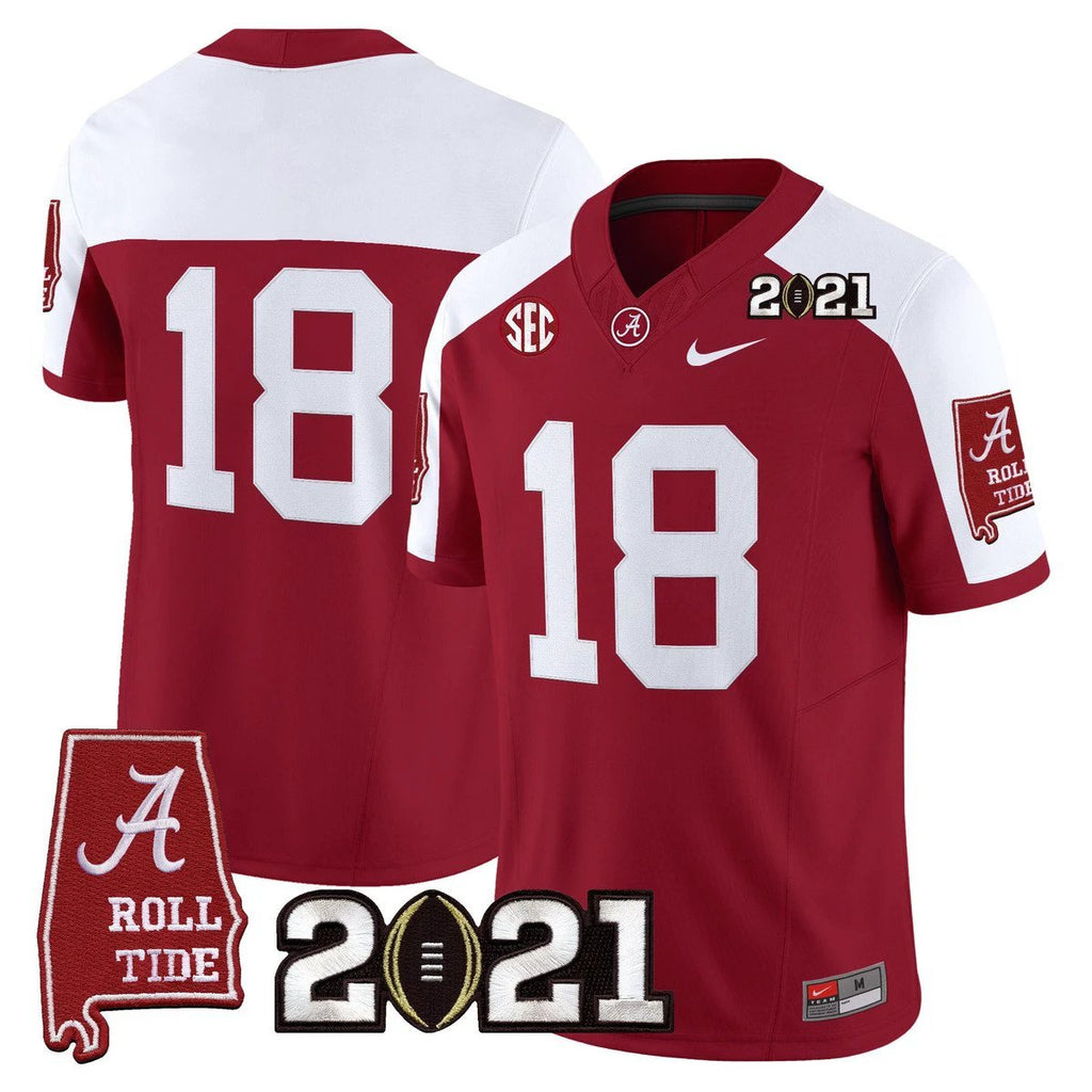 Champions Jersey #18 Alabama 2021 CFP Championship Alabama Map Crimson Alter by My Store NCAA Football Jerseys