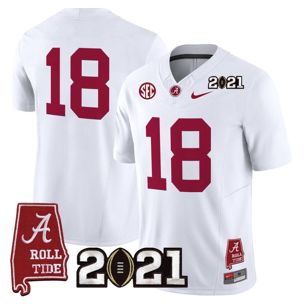 Champions Jersey #18 Alabama 2021 CFP Championship Alabama Map White by My Store NCAA Football Jerseys
