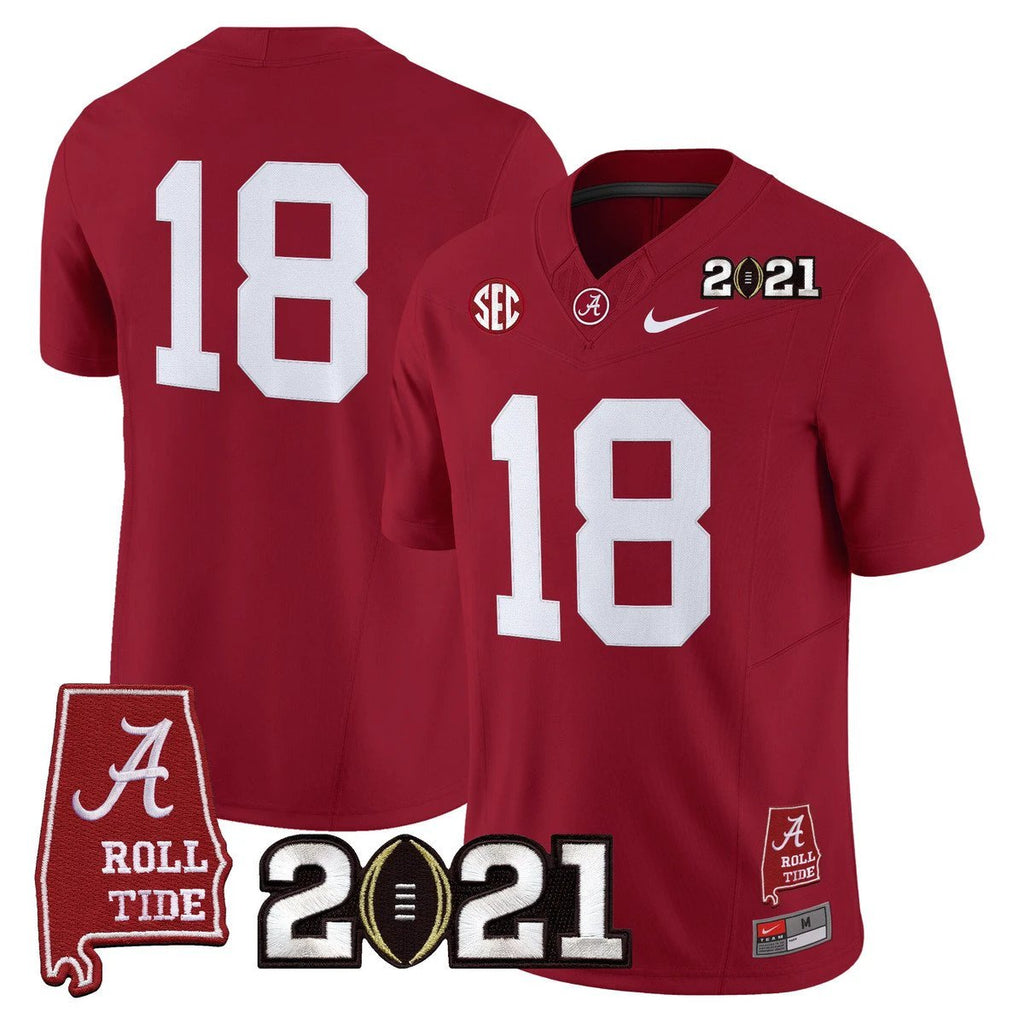 Champions Jersey #18 Alabama 2021 CFP Championship Alabama Map Crimson by My Store NCAA Football Jerseys