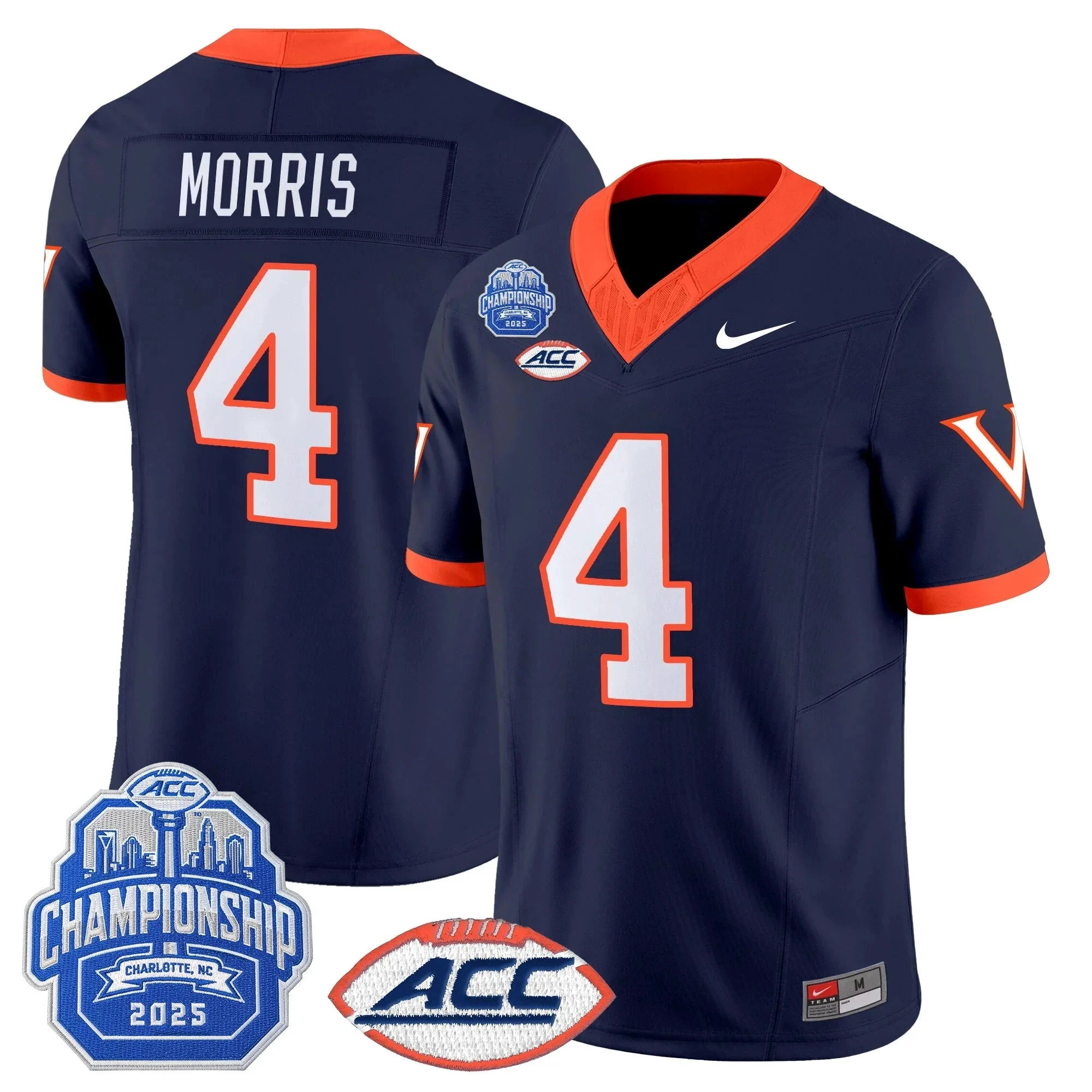 Chandler Morris Jersey #4 Virginia 1995 Throwbacks 2025 ACC Championship Navy by NCAA Football Jersey