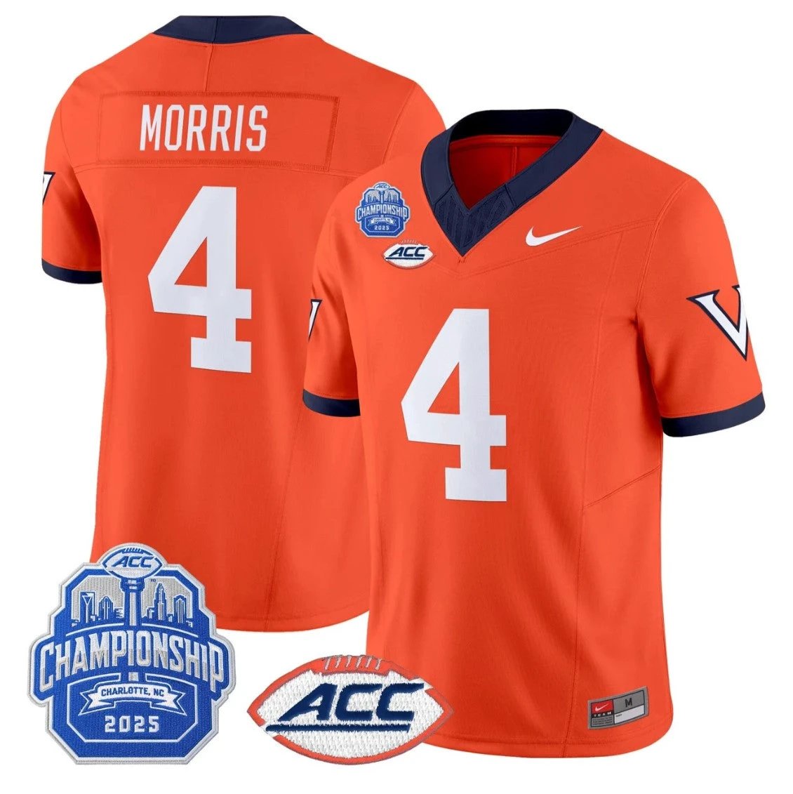 Chandler Morris Jersey #4 Virginia 1995 Throwbacks 2025 ACC Championship Orange by NCAA Football Jersey
