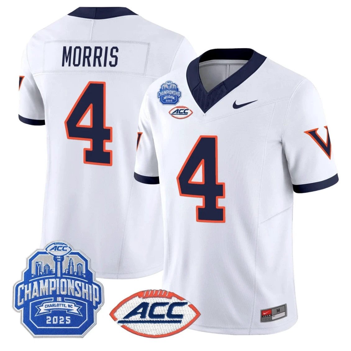 Chandler Morris Jersey #4 Virginia 1995 Throwbacks 2025 ACC Championship White by NCAA Football Jersey