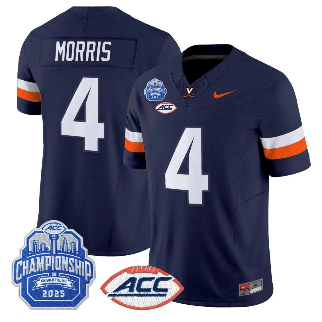 Chandler Morris Jersey #4 Virginia Cavaliers 2025 ACC Championship Stitched Navy by NCAA Football Jersey