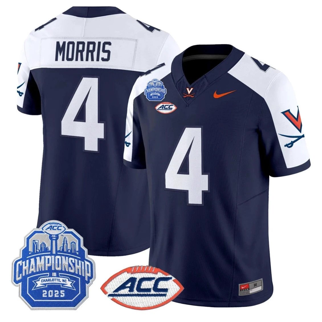Chandler Morris Jersey #4 Virginia Cavaliers 2025 ACC Championship Stitched Navy Alter by NCAA Football Jersey