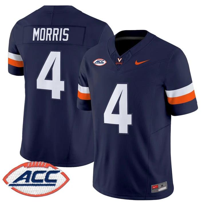 Chandler Morris Jersey #4 Virginia Cavaliers 2025 Stitched by My Store NCAA Football Jerseys