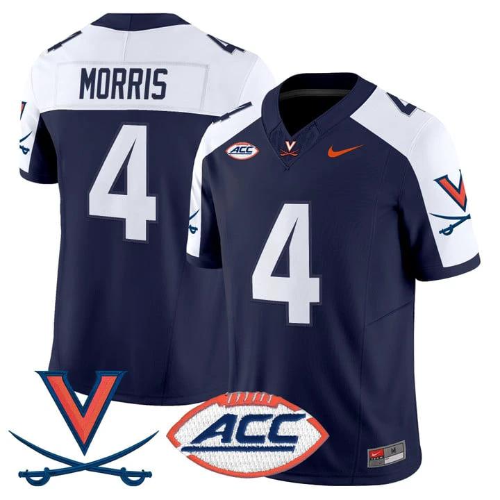 Chandler Morris Jersey #4 Virginia Cavaliers 2025 Stitched by My Store NCAA Football Jerseys