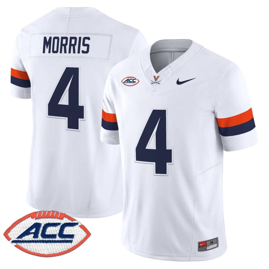 Chandler Morris Jersey #4 Virginia Cavaliers 2025 Stitched by My Store NCAA Football Jerseys