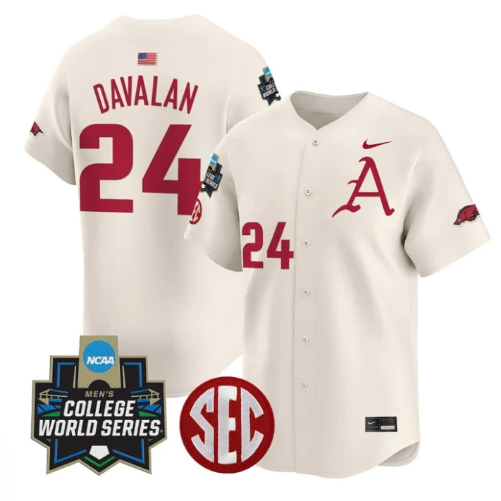 Charles Davalan Jersey #24 Arkansas Razorbacks 2025 World Series Cream by My Store