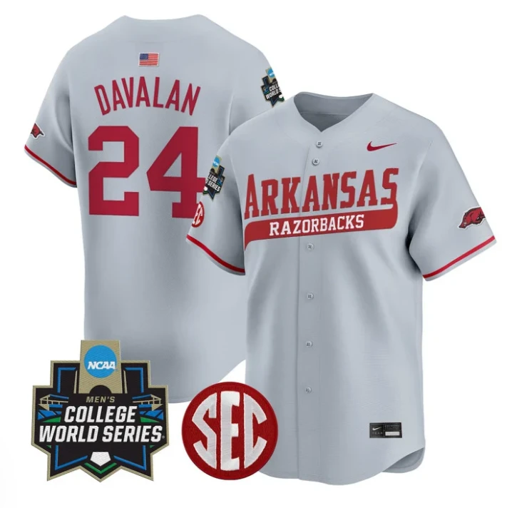 Charles Davalan Jersey #24 Arkansas Razorbacks 2025 World Series Gray by My Store