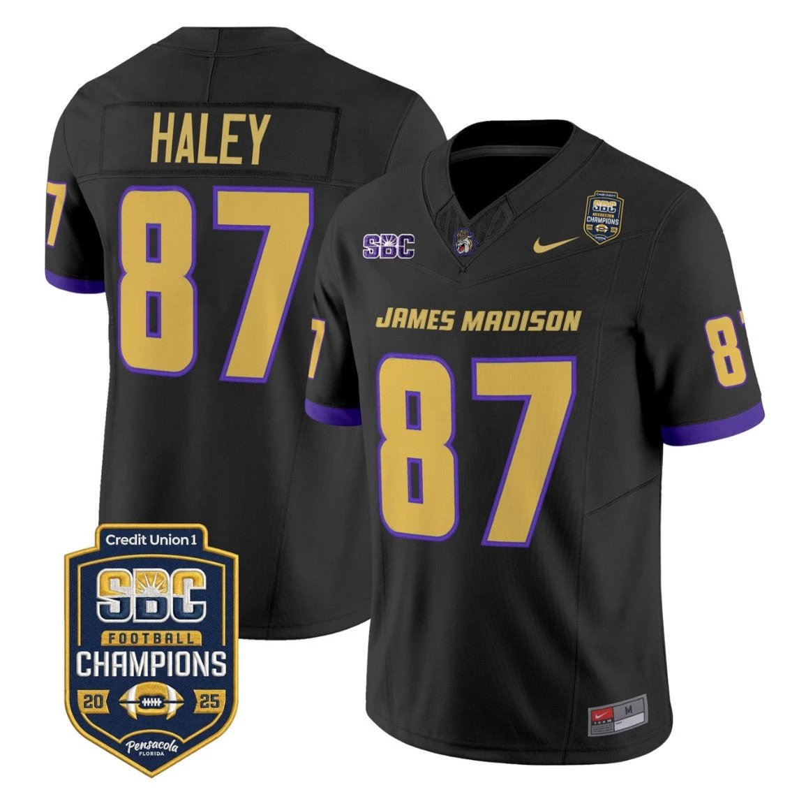 Charles Haley Jersey #87 James Madison Dukes 2025 SBC Champions Stitched Black by NCAA Football Jersey