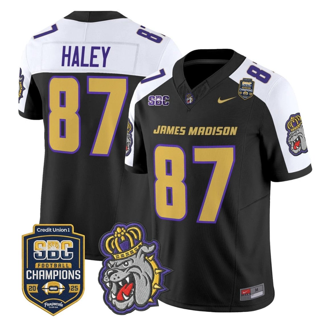 Charles Haley Jersey #87 James Madison Dukes 2025 SBC Champions Stitched by My Store NCAA Football Jerseys