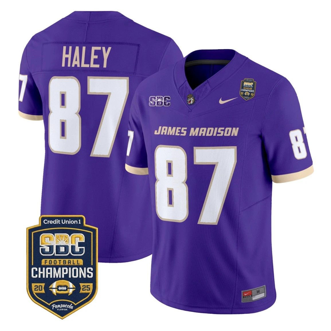 Charles Haley Jersey #87 James Madison Dukes 2025 SBC Champions Stitched by My Store NCAA Football Jerseys