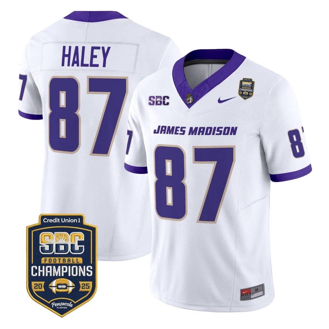 Charles Haley Jersey #87 James Madison Dukes 2025 SBC Champions Stitched by My Store NCAA Football Jerseys