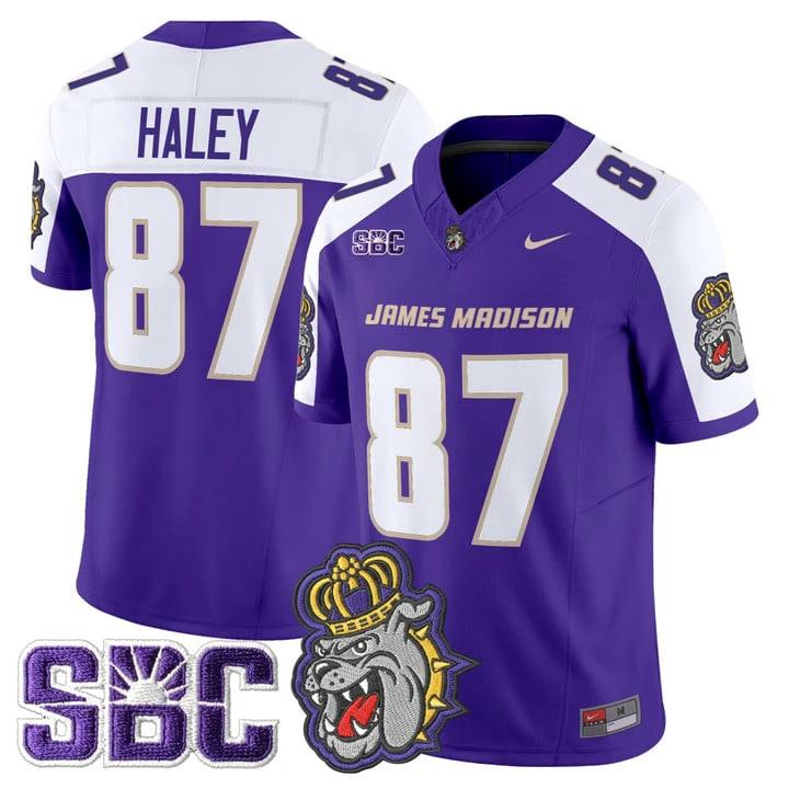 Charles Haley Jersey #87 James Madison Dukes 2025 Vapor Limited Stitched by My Store NCAA Football Jerseys