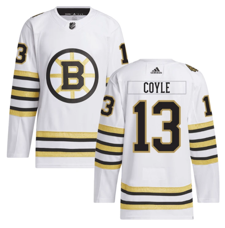 Charlie Coyle 13 Boston Bruins 100th Anniversary Primegreen Away Men Jersey White by Hockey David
