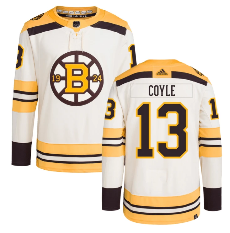 Charlie Coyle 13 Boston Bruins 100th Anniversary Primegreen Third Men Jersey Cream by Hockey David